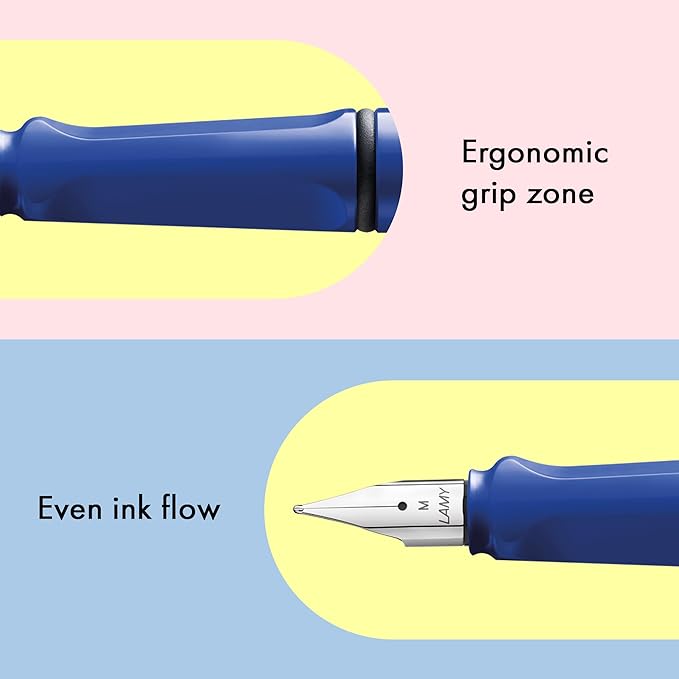 LAMY safari blue - Fountain Pen with ergonomic grip & polished steel nib in size B - ideal for any Writing & Calligraphy - including LAMY T 10 blue cartridge - Right-Handed