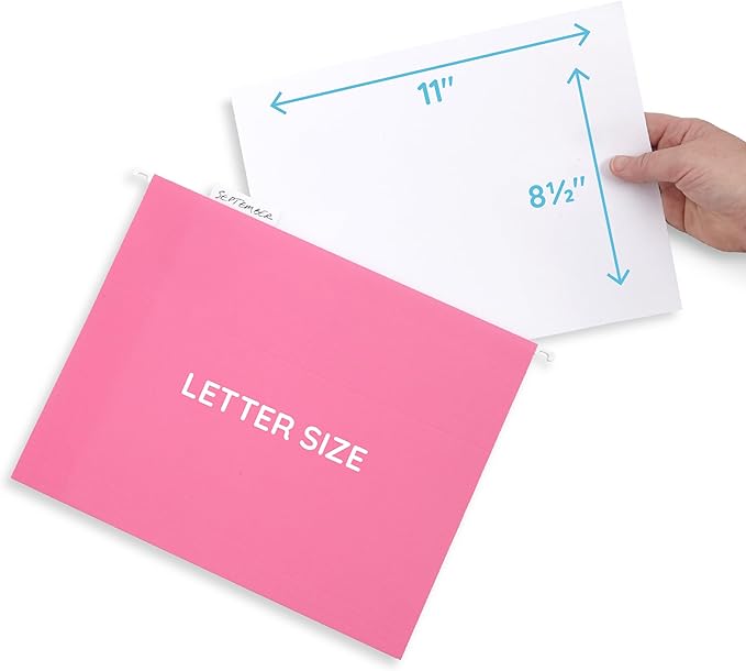 Blue Summit Hanging File Folders, Letter Size, Pink, Great for Organizing and Easy File Storage, 50 Per Box