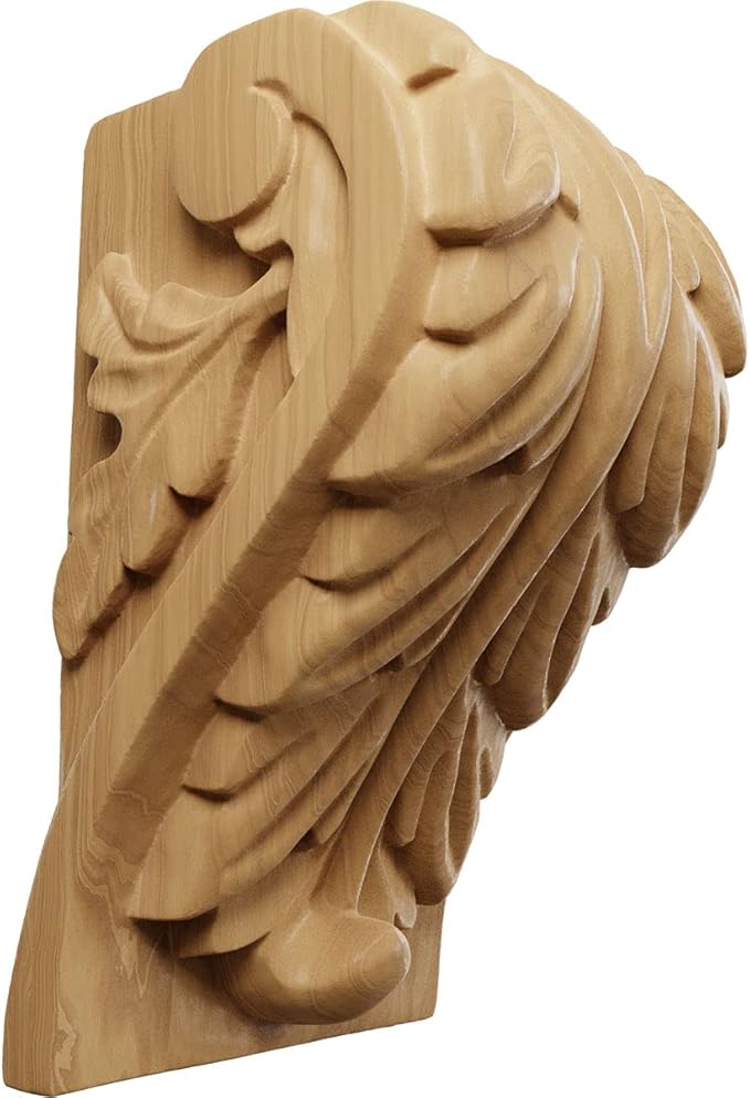 Ekena Millwork CORW04X03X06BACH Large Acanthus Leaf Block Wood Corbels, 3 3/4"W x 3 1/4"D x 6"H, Cherry