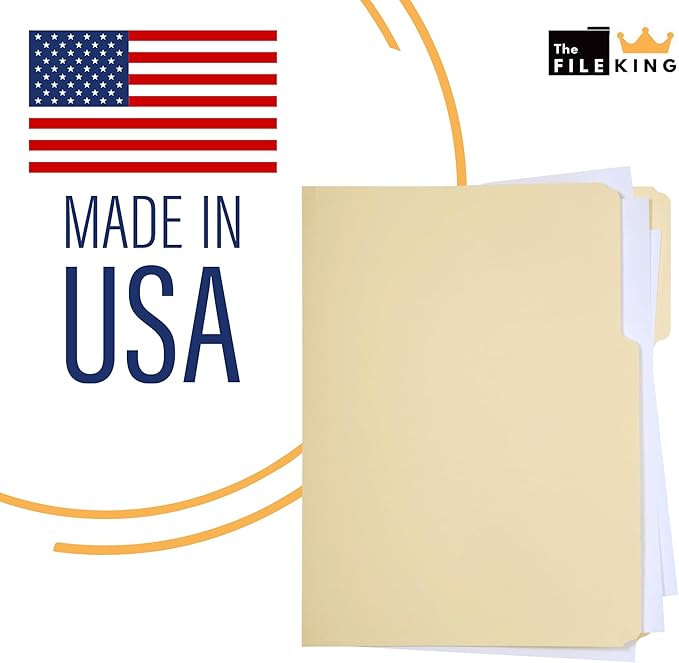 The File King 1/3 Cut File Folders Letter Size - 200 Bulk Pack | Manilla Folders 8.5 x 11 | Assorted 3 Tabs | Heavy Duty 11-Point Fiber | Made in USA | Undercut Front for Easy Labeling & Organization