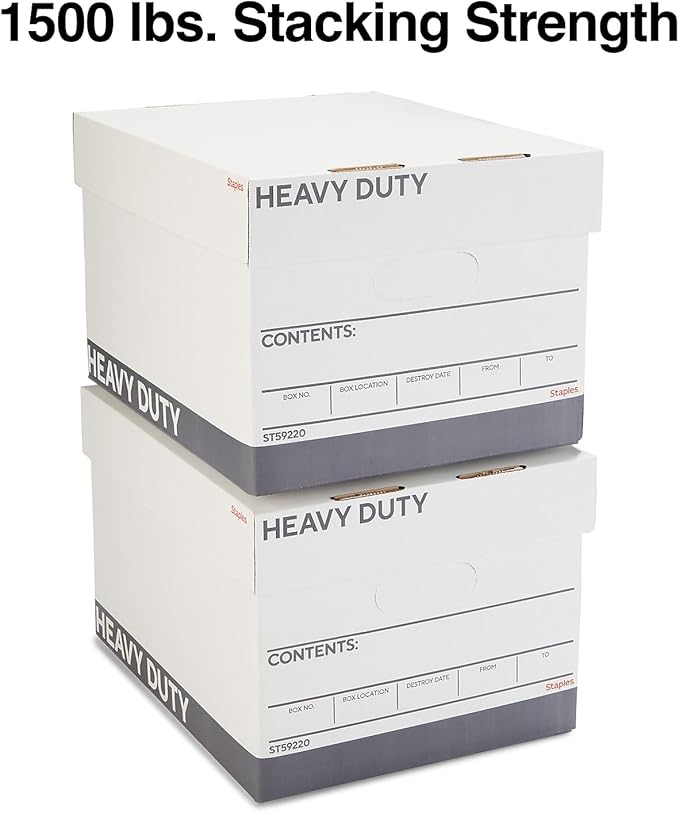 STAPLES Triple Wall Heavy Duty File Box, Lift Off Lid, Letter/Legal, White/Gray, 12/Carton
