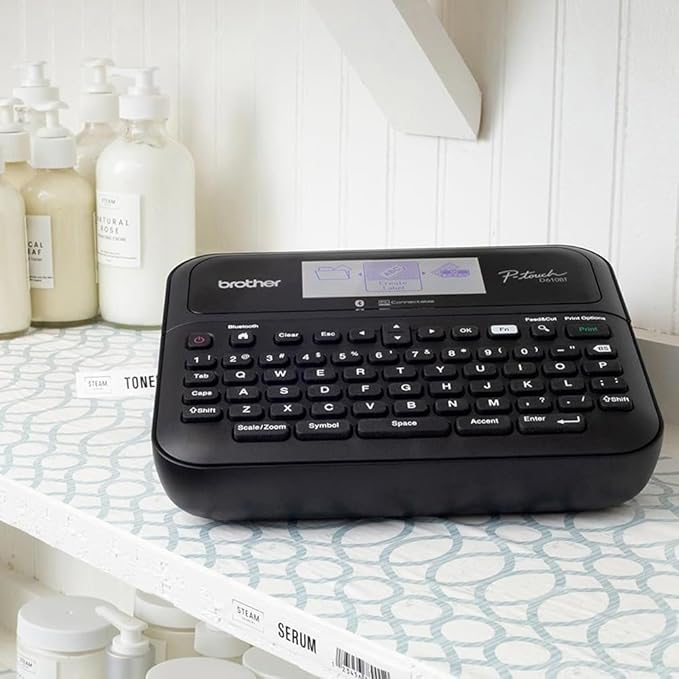 Brother Business Professional Connected Label Maker Bundle with Carrying Storage Case and TZe2312PK P-Touch Black Print on White Laminated Label Tape