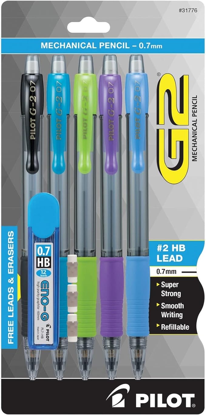 Pilot Mechanical Pencil (31776),Black/ Lime/ Purple/ Turquoise/ Periwinkle,0.7mm