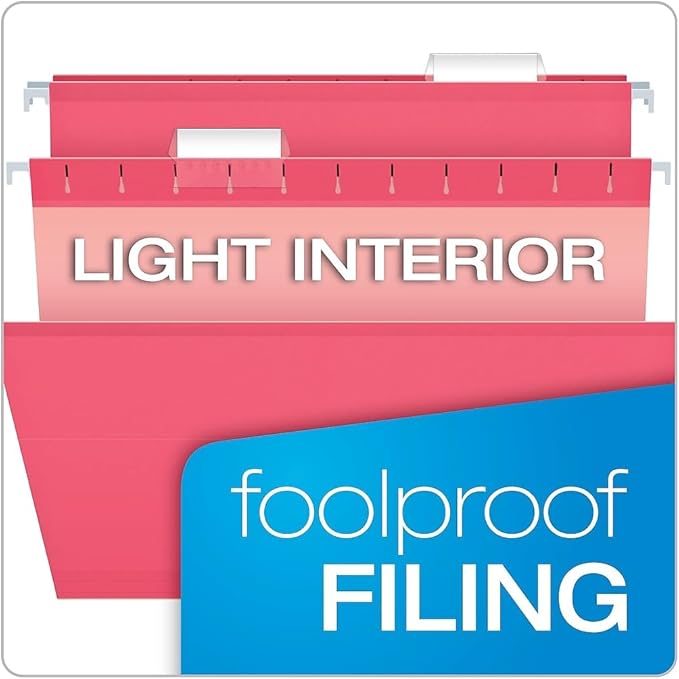 Pendaflex 04153 1/5 PIN Reinforced Hanging Folders, Legal Size, Pink, 1/5 Cut, 25/BX (4153 1/5 PIN)