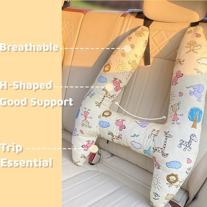 H-Shaped Car Travel Pillow for Kids & Adult-Adjustable Car Seat Pillow, Soft Ergonomic Neck Head Support Sleeping Cushion for Long Distance Travel