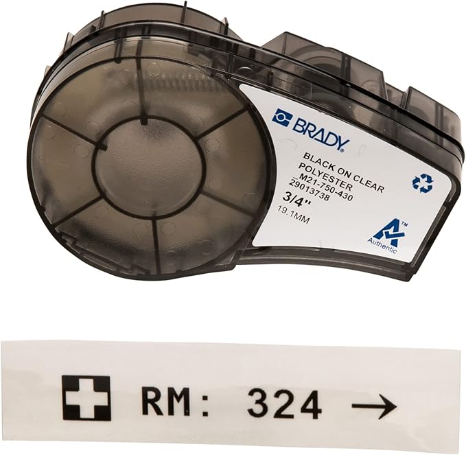 Brady Authentic (M21-750-430) Harsh Environment Polyester Label for Lab, Asset Tracking and Datacom Labeling, Black on Clear- For M210, M210-LAB, M211, BMP21-PLUS and BMP21-LAB Printers, .75" W 21' L