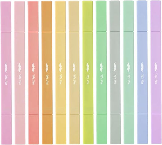 Mr. Pen- Dual Tip Aesthetic Highlighters, 12Pack, Chisel & Fine Tips, Pastel Colors, Cute Assorted Colors, Cute High lighters for School, Highlighter Set