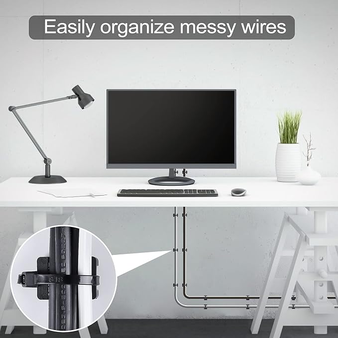 100 Pcs Cable Zip Tie Saddle Type Mounts Base with 8" Cable Ties Tapping Screw, Wire Cable Clips Organizer Holders Clamps Black (Pack of 2)