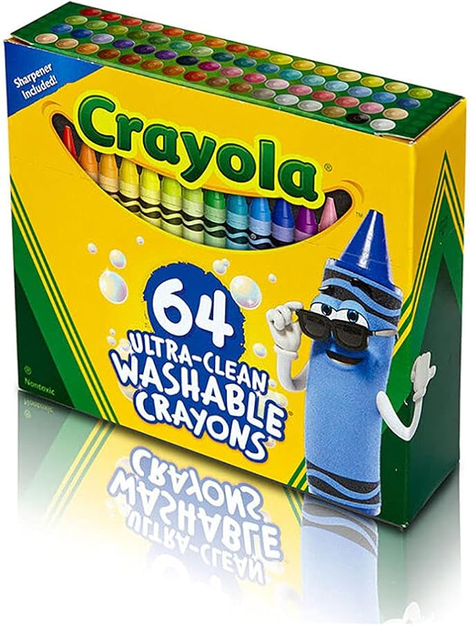 Crayola Ultra Clean Washable Crayons, Built in Sharpener, 64 Count, Kids at Home Activities