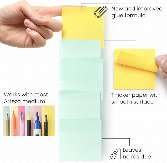 ARTEZA Sticky Notes, 3x3 Inches, 24 Pads, Bulk Pack of Assorted Multicolor Self-Adhesive Notes for Office, School & Home