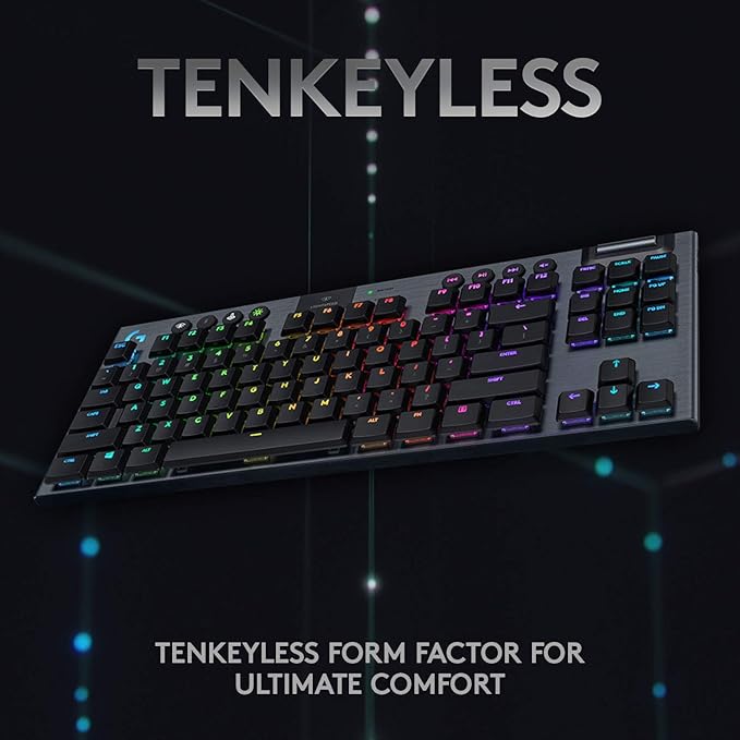 Logitech G915 TKL Tenkeyless Lightspeed Wireless RGB Mechanical Gaming Keyboard, Low Profile Switch Options, Lightsync RGB, Advanced Wireless and Bluetooth Support - Tactile,Black