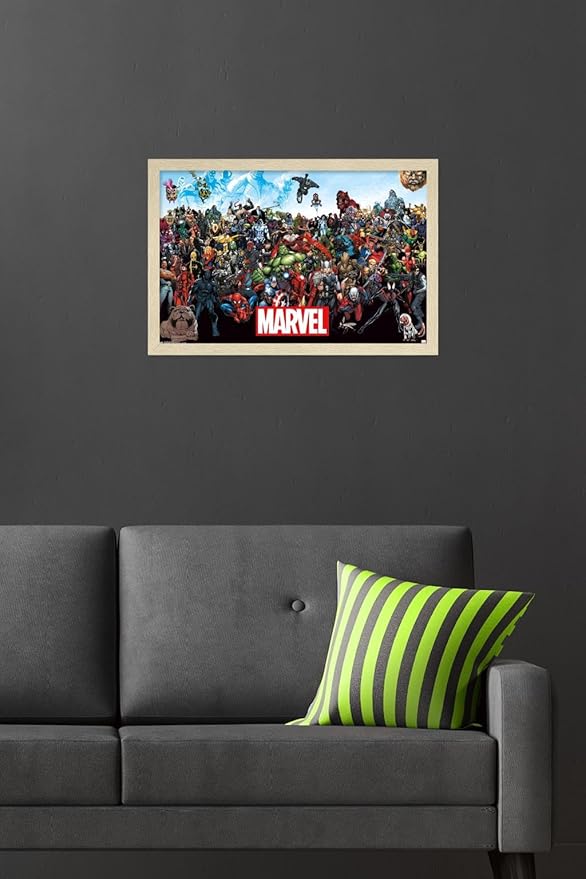 Marvel Comics The Marvel Lineup Wall Poster, 22.4L" x 14.7W", Blonde Framed Version