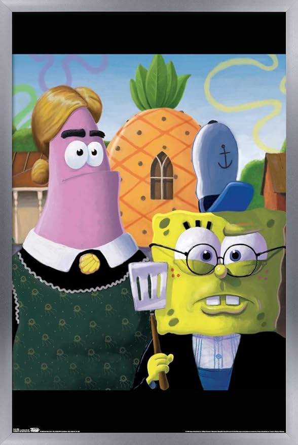Trends International Nickelodeon Spongebob - American Gothic Wall Poster, 14.725" x 22.375", Silver Framed Version