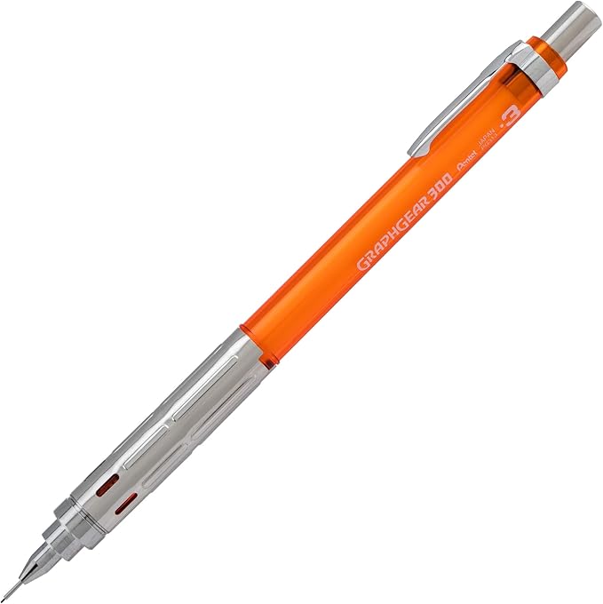 Pentel Arts GraphGear 300 Mechanical Pencil, (0.3mm) Extra-fine line, 1- Pack, Orange Barrel