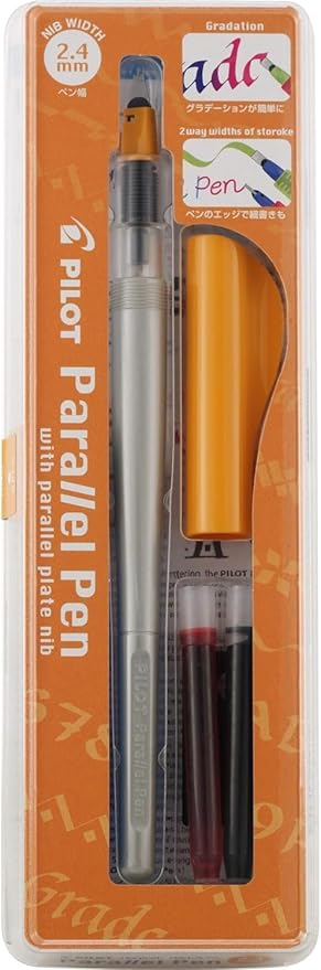 PILOT Parallel Pen 2-Color Calligraphy Pen Set with Black and Assorted Colors Ink Refills, 2.4 mm Nib, 20 Refills Total