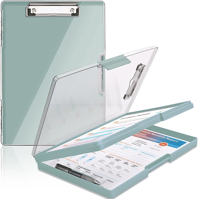 SFLHHDM Clipboard with Storage,Heavy Duty Clip Boards 8.5x11 with 2 Storage Case,Clear Visible Panel Storage Clipboards,Side Opening Nursing Clipboard Folder for Office Supplies-Dark Green
