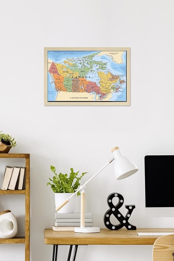 Map - Canada Wall Poster, 22.4L" x 14.7W", Blonde Framed Version