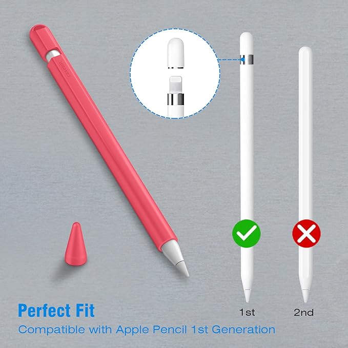 Fintie Silicone Sleeve Compatible with Apple Pencil 1st Generation, Ultra Light Pen Skin Case Cover Soft Protective Pencil Grip Holder with 2 Nib Covers & Cable Adapter Tether, Watermelon