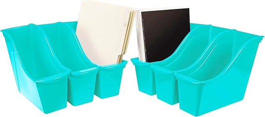Storex Small Book Bin – Interlocking Plastic Organizer for Home, Office and Classroom, Teal, 6-Pack (71114U06C)