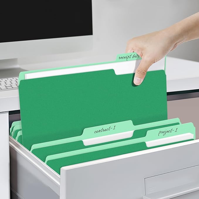 SUNEE File Folders, 18 Pack Manilla Folders 8.5 x 11, Colored File Folders Home Office School Supplies for Documents Files Paper, Green