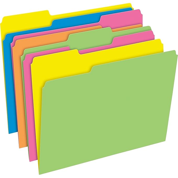 Pendaflex Glow Twisted Twin File Folders; Assorted, 1/3 Cut, 12/Pack