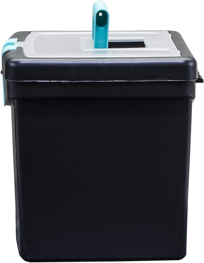 Storex Portable File Box, with Lockable XL Supply Storage Lid and Carry Handle, Black/Teal, 10.9 x 11 x 13.25 Inches, 2-Pack (61414B02C)