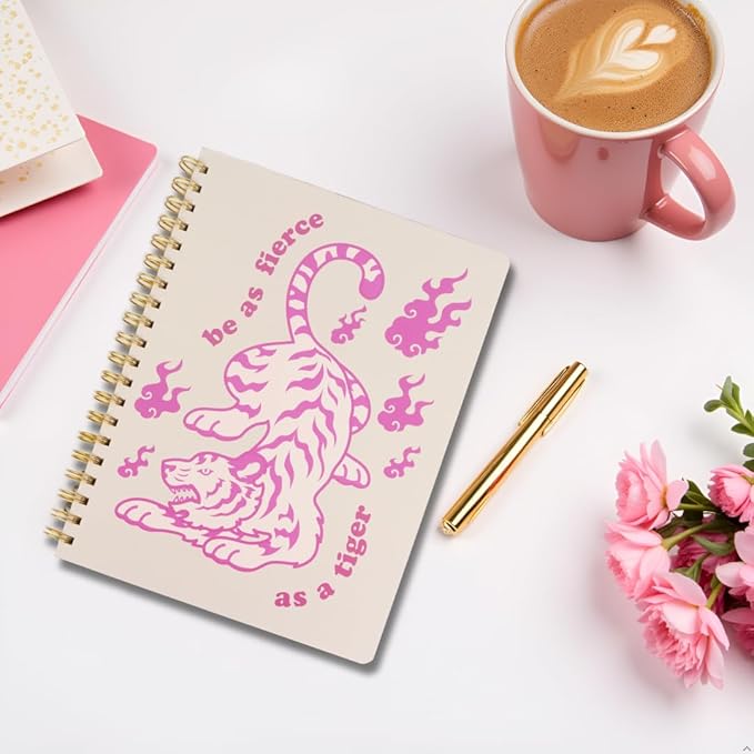 Pearhead Spiral Hardcover Notebook 8x10 – Pink Tiger College-Ruled Writing Journal with 200 Lined Pages, Perforated Paper for School, Notes & Creative Writing