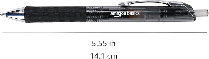 Amazon Basics Retractable Gel Pens, Fine Point 0.7mm, Smooth Writing, Black, No Smudge, School and Office Supplies, 12-Pack