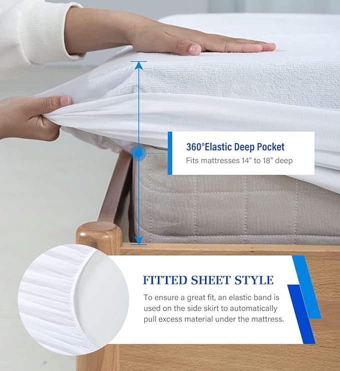 Short Queen Mattress Protector,Mattress Cover Short Queen Size Bed, Waterproof Mattress Protector Noiseless Mattress Cover Soft Breathable Terry for Pets Kids Adults 60" x 72"