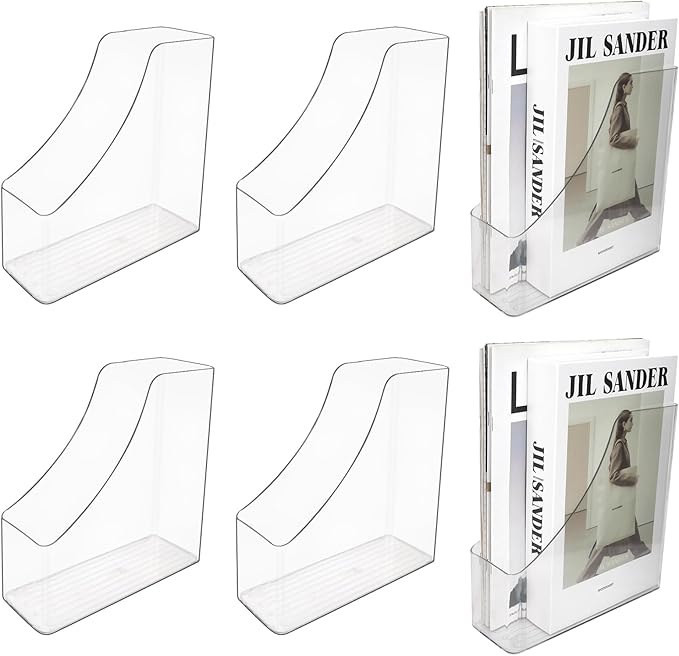 2PCS Acrylic Desk Organizers with Handle, 5 Vertical Compartments Detachable Magazine Rack, Office Desktop Workspace Organization Storage Rack for Office Home School