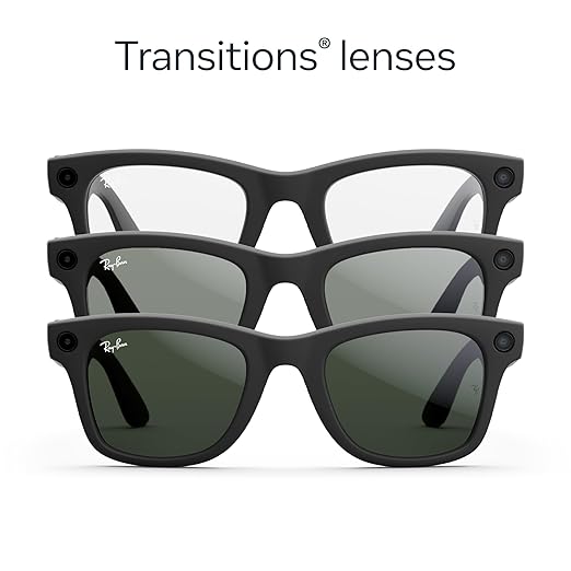 Ray-Ban Meta (Gen 1), Wayfarer, Matte Black | Smart AI Glasses for Men, Women —12 MP Camera, Open-Ear Speakers for Audio, Video Recording and Bluetooth —Transitions® Green Lenses —Wearable Technology