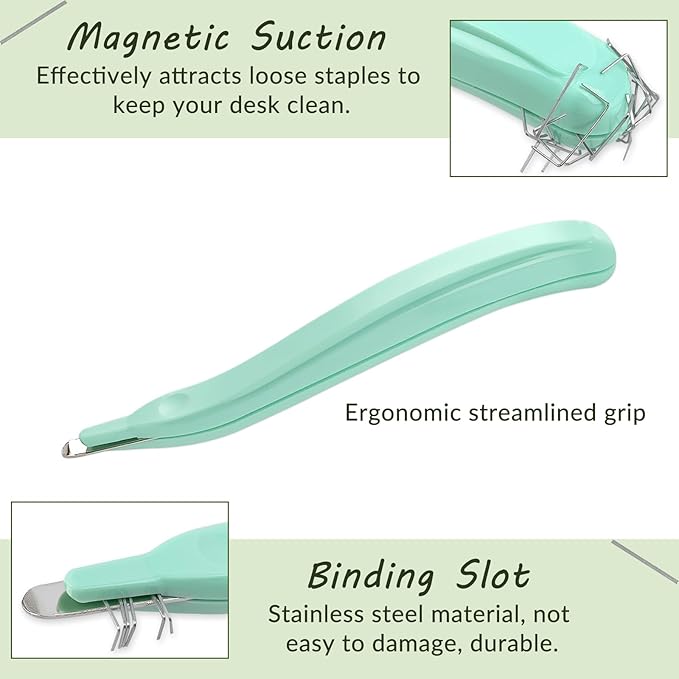 Magnetic Easy Staple Remover Tool, Professional Staple Puller Remover, Staple Remover Stick for School, Office and Home, Light Green