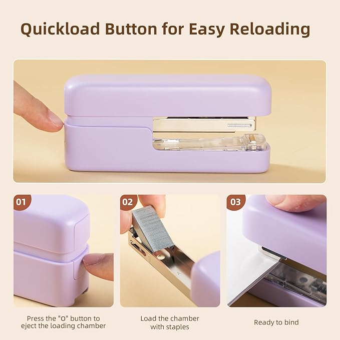deli Stapler, Desktop Staplers with Integrated Staple Remover, 45 Sheet Capacity Office Stapler, Purple