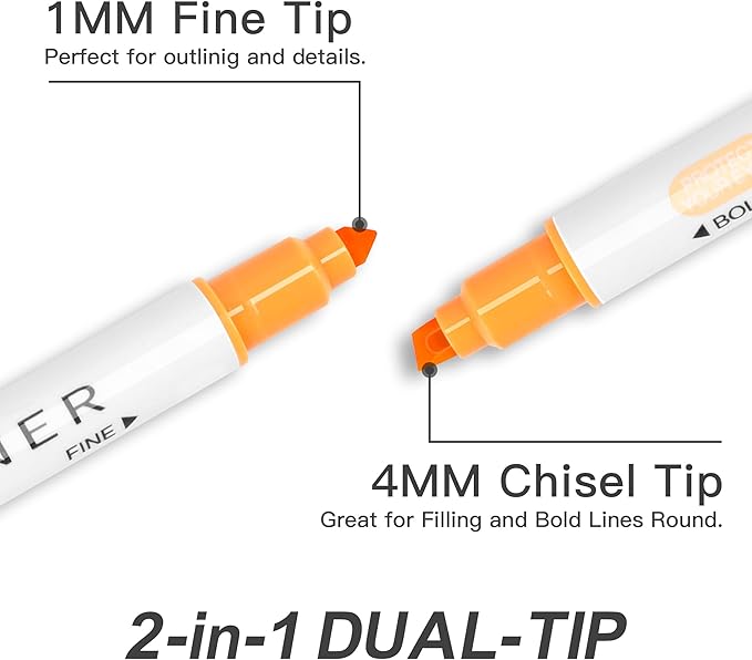 12 Colors Dual-Tip Highlighter Marker Set, Broad and Fine Point Tips, No Bleed, Ideal for Bible Highlighting, Journaling, School and Office Supplies, Assorted Ink Colors