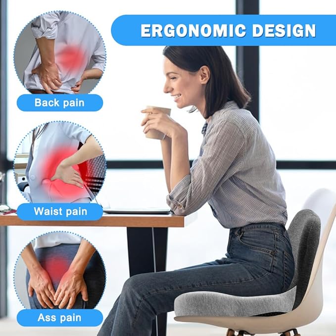 Memory Foam L-Shaped Integrated Seat Cushions, Butt Pillow with Back Support, Ergonomic Cushions with Lumbar Support, Office Chair Seat Cushion for Lower Back Tailbone Protection