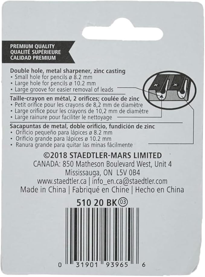 STAEDTLER Metal Double-Hole Pencil Sharpener - Precision 23° & 30° Angles for Standard & Colored Pencils - 3-Point Blade Design for Sharp Lines, 12 Pack
