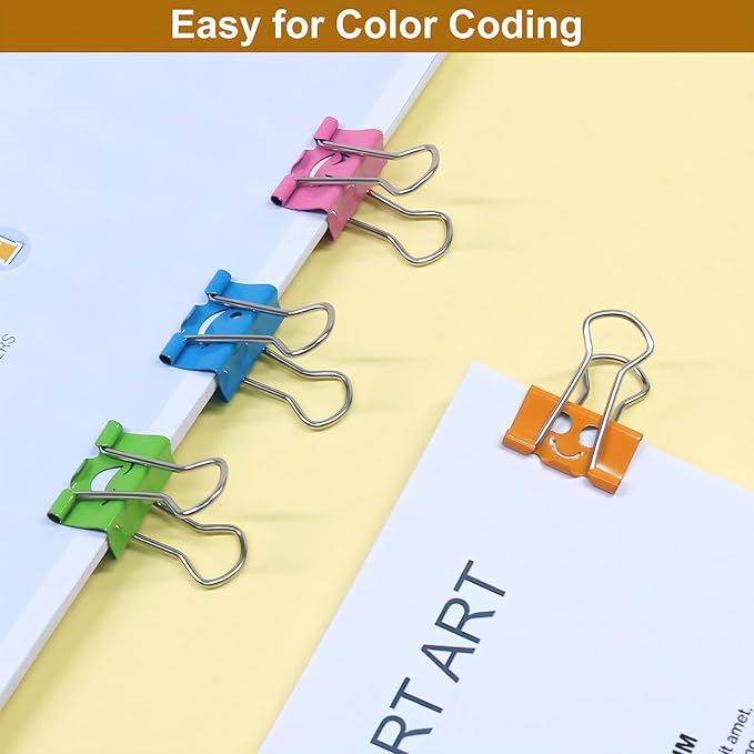 Coideal Smiling Binder Paper Clips - 40 Pcs 19mm Mini Colored Metal Fun Clip Clamps with Cute Smile Face Assorted Color for Office (0.75 inch, Small)