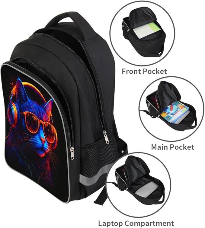 School Backpack for Boys 17" Boys Backpack for Kids Children Teens Elementary Middle School - Students Bookbag Ages 6-18 Travel Back Pack Cat