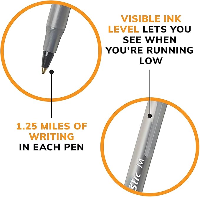 BIC Round Stic Xtra Life Ballpoint Pen, Medium Point (1.0mm), Black, 60-Count