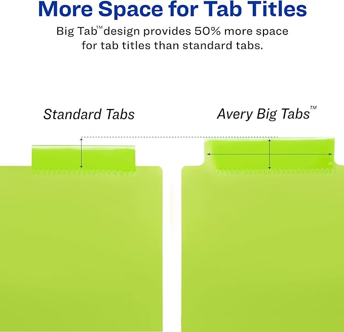 Avery Dividers for 3 Ring Binders, 8-Tab Plastic Binder Dividers, 11" x 17", Insertable Big Tabs, Multicolor, 1 Set (11179)