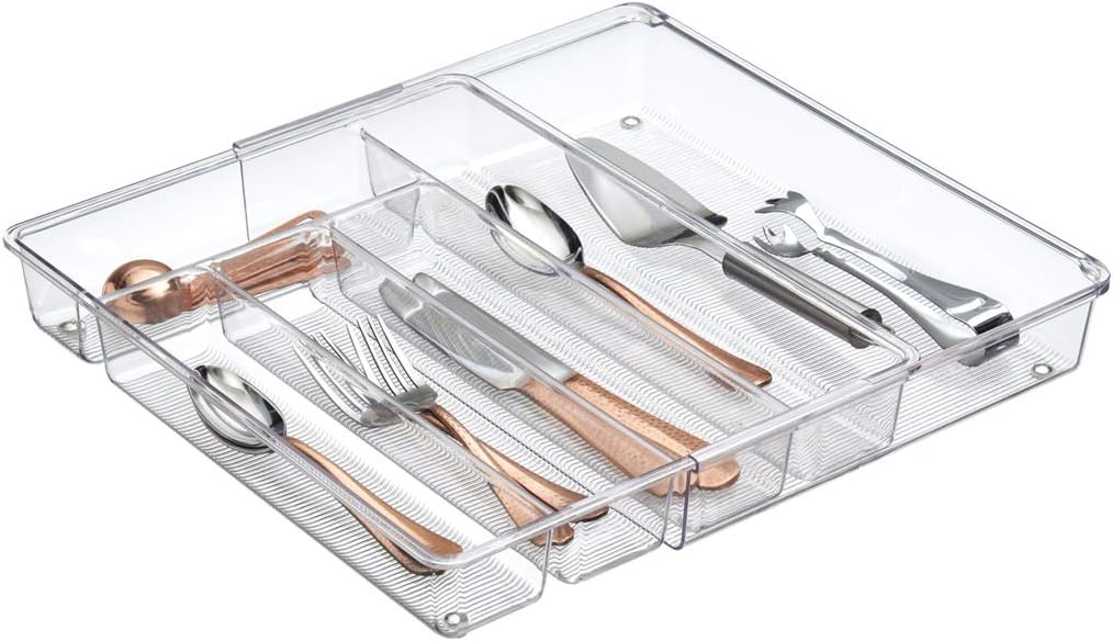 iDesign Linus Expandable Kitchen Drawer Organizer for Silverware, Spatulas, Gadgets - Clear