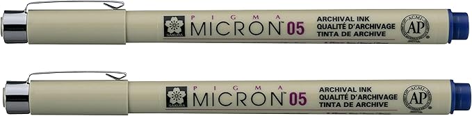 SAKURA PIGMA MICRON 05 FINELINER PEN, 0.45MM LINE WIDTH, PACK OF 2 (Royal Blue)