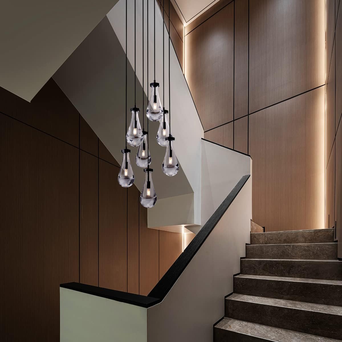 7 Light Raindrop Chandeliers, Bronze Teardrop Cluster Pendant Lights Kitchen Island, Black Dining Room Chandelier Over Table Hanging Pendant Lighting for High Ceiling, Entryway Staircase