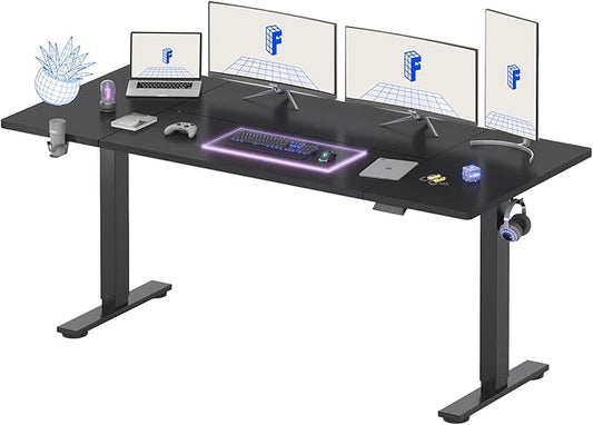 FLEXISPOT 79x32 Inch Electric Large Standing Desk for Home & Office, Spacious Splice Board Desk with Cable Management & Organizer, Cup Holder & Hook, Black