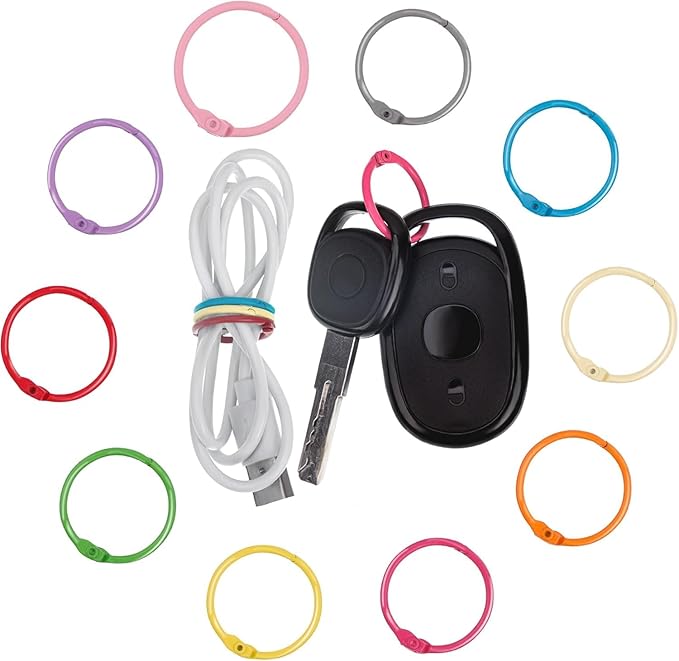 AKONEGE 1 Inch Colorful Loose Leaf Binder Rings (100 Pack) Small Metal Steel Book Rings for Index Cards Flashcards, Keychain Key Rings, 25mm Notebook Rings Paper Rings for Home Office School, 10Colors