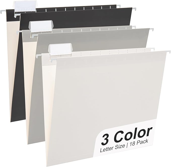 Y YOMA 18 Pack Gradient Hanging File Folders Letter Size Decorative Hanging Folder Pretty File Folder Organizer for Filing Cabinet Office Home with 1/5-Cut Adjustable Tabs, Ash Grey