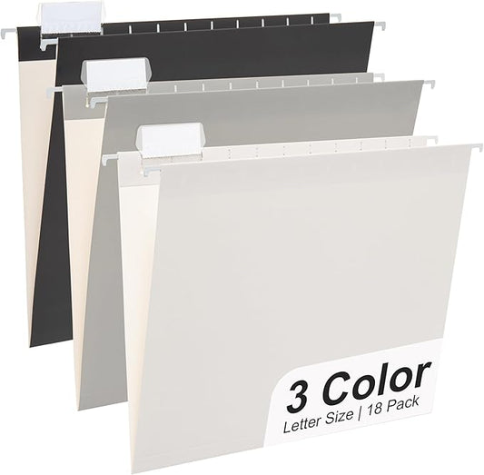 Y YOMA 18 Pack Gradient Hanging File Folders Letter Size Decorative Hanging Folder Pretty File Folder Organizer for Filing Cabinet Office Home with 1/5-Cut Adjustable Tabs, Ash Grey
