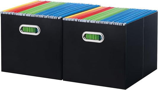 Oterri Cardboard File Organizer Box for Hanging File Folders Letter Size,Large File Box for Computer Desk,File Cabinet,Working Home,Office,Classroom (Black, Letter Size - 2 Packs-Large)