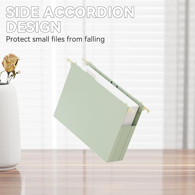 Plastic Extra Capacity Hanging File Folder Letter Size,Expanding Hang Folder with Tab,Heavy Duty 2" Expansion Accordian Pocket,12 Pack Reinforced Pastel Color Filing Cabinet Folders,No Assembly