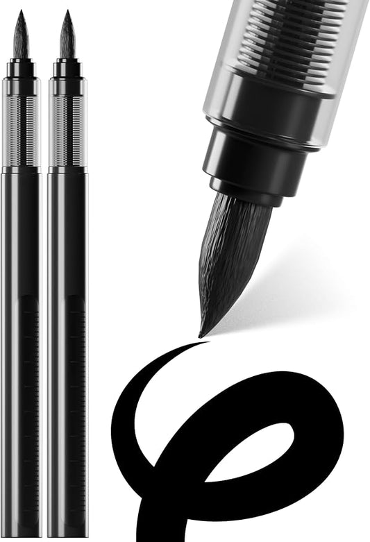 ARTISTRO 2 Black Acrylic Paint Markers - Brush Tip Paint Pens with Automatic Ink Control System for Rock, Egg, Wood, Fabric, Glass - Perfect for Crafting, Art Projects, & More
